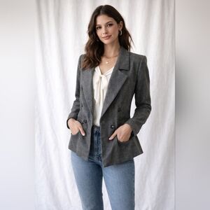 Vintage Yves Saint Laurent Blazer Women’s M Grey Wool Tailored 80s Minimalist Ja